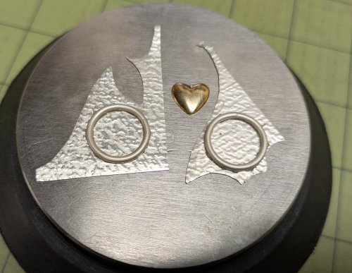 Judy Larson's Hearts and Flowers Charms - , Classic Wire Jewelry, Cutting, Cutting Tool, Cutters, Filing, Finishing, Butane Torch, Soldering, Solder, Design, Put medium paste solder on the flat backs of the rings.